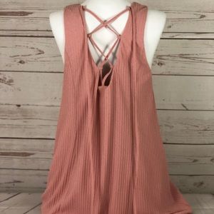 Ribbed Crisscross Back Mini Dress - Pink